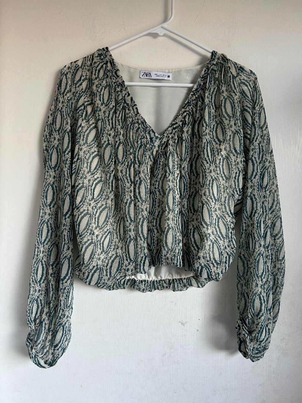 Zara - Teal Cream & Gold - Printed Long Sleeve Blouse